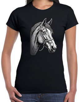 Bellatio Decorations Cadeau T-shirt dames - boerderijdieren liefhebber - zwart - paard 2XL