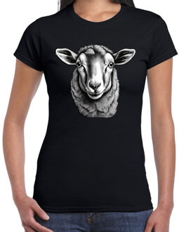 Bellatio Decorations Cadeau T-shirt dames - boerderijdieren liefhebber - zwart - schaap S