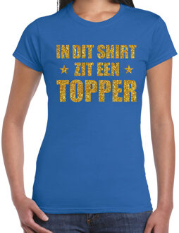 Bellatio Decorations Cadeau T-shirt dames - In dit shirt zit een Topper - blauw - glitter goud - bedankt 2XL