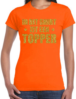 Bellatio Decorations Cadeau T-shirt dames - In dit shirt zit een Topper - oranje - glitter goud - bedankt 2XL