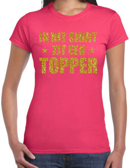 Bellatio Decorations Cadeau T-shirt dames - In dit shirt zit een Topper - roze - glitter goud - bedankt S