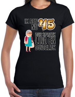 Bellatio Decorations Cadeau T-shirt dames - leeftijd 45 jaar - zwart - luid en duidelijk - verjaardagsfeest M