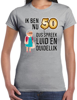 Bellatio Decorations Cadeau T-shirt dames - leeftijd 50 jaar - grijs - luid en duidelijk - Sarah - verjaardagsfeest 2XL