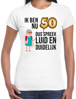 Bellatio Decorations Cadeau T-shirt dames - leeftijd 50 jaar - wit - luid en duidelijk - Sarah - verjaardagsfeest 2XL