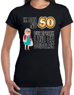 Bellatio Decorations Cadeau T-shirt dames - leeftijd 50 jaar - zwart - luid en duidelijk - Sarah - verjaardagsfeest M