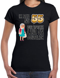 Bellatio Decorations Cadeau T-shirt dames - leeftijd 55 jaar - zwart - luid en duidelijk - verjaardagsfeest XL