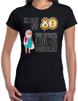 Bellatio Decorations Cadeau T-shirt dames - leeftijd 80 jaar - zwart - luid en duidelijk - verjaardagsfeest L