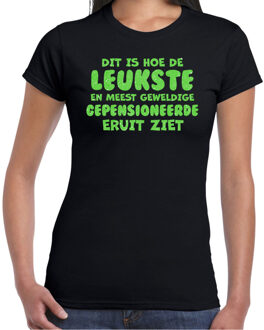 Bellatio Decorations Cadeau T-shirt dames - pensioen - leukste collega - zwart - glitter groen - afscheid M