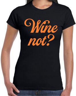 Bellatio Decorations Cadeau T-shirt dames - zwart - glitter oranje - wine Not? - themafeest / foute party M