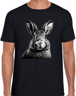 Bellatio Decorations Cadeau T-shirt heren - boerderijdieren liefhebber - zwart - konijn XL