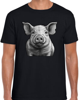 Bellatio Decorations Cadeau T-shirt heren - boerderijdieren liefhebber - zwart - varken XL