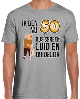 Bellatio Decorations Cadeau T-shirt heren - leeftijd 50 jaar - grijs - luid en duidelijk - Abraham - feest M
