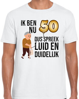 Bellatio Decorations Cadeau T-shirt heren - leeftijd 50 jaar - wit - luid en duidelijk - Abraham - feest L