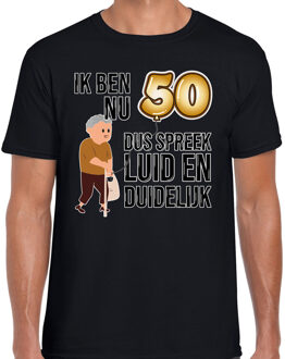 Bellatio Decorations Cadeau T-shirt heren - leeftijd 50 jaar - zwart - luid en duidelijk - Abraham - feest S