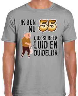 Bellatio Decorations Cadeau T-shirt heren - leeftijd 55 jaar - grijs - luid en duidelijk - verjaardagsfeest XL