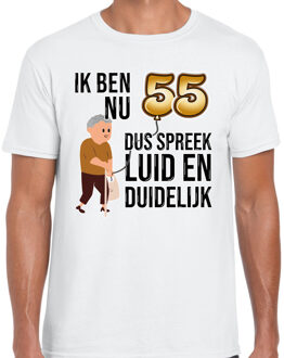 Bellatio Decorations Cadeau T-shirt heren - leeftijd 55 jaar - wit - luid en duidelijk - verjaardagsfeest XL