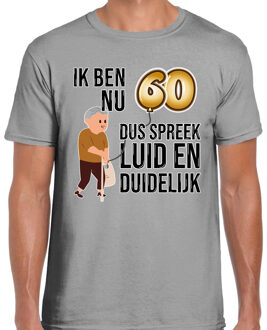 Bellatio Decorations Cadeau T-shirt heren - leeftijd 60 jaar - grijs - luid en duidelijk - verjaardagsfeest M