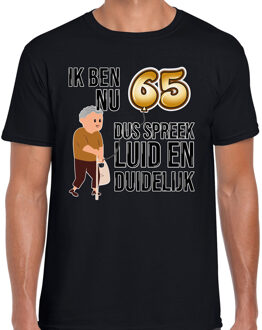Bellatio Decorations Cadeau T-shirt heren - leeftijd 65 jaar - zwart - luid en duidelijk - verjaardagsfeest L