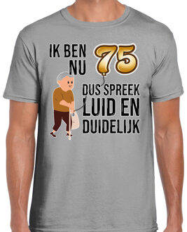 Bellatio Decorations Cadeau T-shirt heren - leeftijd 75 jaar - grijs - luid en duidelijk - verjaardagsfeest 2XL
