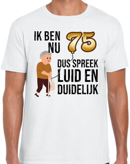 Bellatio Decorations Cadeau T-shirt heren - leeftijd 75 jaar - wit - luid en duidelijk - verjaardagsfeest XL
