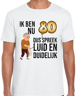 Bellatio Decorations Cadeau T-shirt heren - leeftijd 80 jaar - wit - luid en duidelijk - verjaardagsfeest L