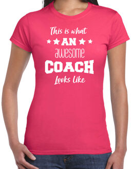 Bellatio Decorations cadeau t-shirt voor dames - awesome coach - coach bedankje - roze 2XL