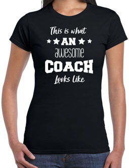 Bellatio Decorations cadeau t-shirt voor dames - awesome coach - coach bedankje - zwart L