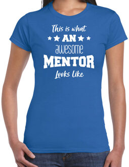 Bellatio Decorations cadeau t-shirt voor dames - awesome mentor - docent/lerares bedankje - blauw 2XL