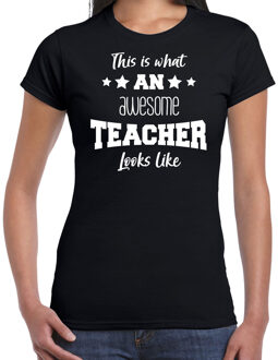 Bellatio Decorations cadeau t-shirt voor dames - awesome teacher - docent/lerares bedankje - zwart XS