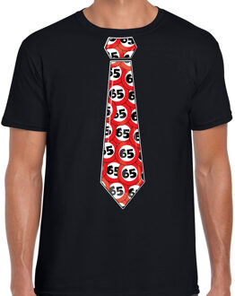 Bellatio Decorations Cadeau T-shirt voor heren - 65 jaar - zwart - stopbord leeftijden - verjaardag M