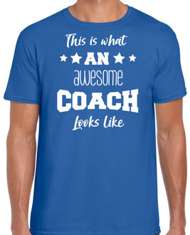 Bellatio Decorations Cadeau t-shirt voor heren - awesome coach - coaches bedankje - blauw M
