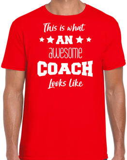 Bellatio Decorations cadeau t-shirt voor heren - awesome coach - coaches bedankje - rood 2XL