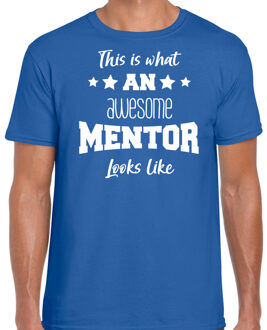 Bellatio Decorations cadeau t-shirt voor heren - awesome mentor - docent/leraar bedankje - blauw 2XL