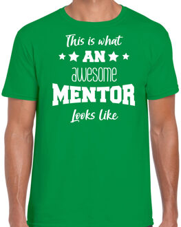 Bellatio Decorations cadeau t-shirt voor heren - awesome mentor - docent/leraar bedankje - groen 2XL