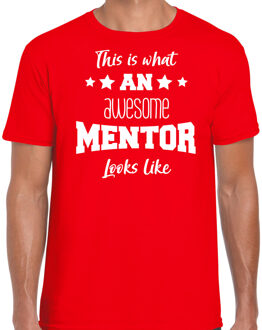 Bellatio Decorations Cadeau t-shirt voor heren - awesome mentor - rood - docent/leraar/schooljaar bedankje XL