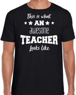 Bellatio Decorations cadeau t-shirt voor heren - awesome teacher - docent/leraar bedankje - zwart 2XL