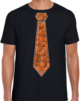 Bellatio Decorations Cadeau T-shirt voor heren - basketbal stropdas - zwart - tennis sport fan XL