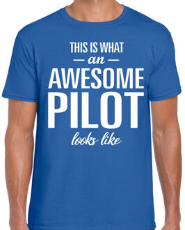 Bellatio Decorations Cadeau T-shirt voor heren - blauw - this is what an awesome pilot looks like - verjaardag - beroep