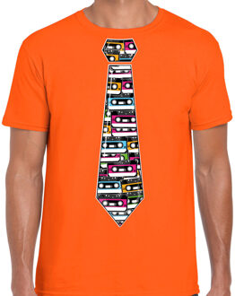 Bellatio Decorations Cadeau T-shirt voor heren - cassettebandje stropdas - oranje - muziek fan L