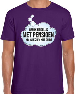 Bellatio Decorations Cadeau T-shirt voor heren - eindelijk met pensioen - paars - VUT L