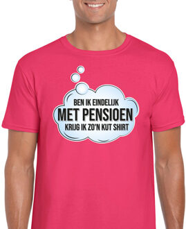 Bellatio Decorations Cadeau T-shirt voor heren - eindelijk met pensioen - roze - VUT 2XL