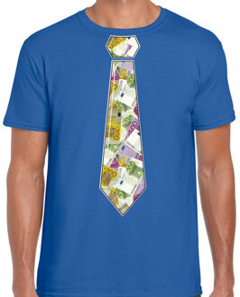 Bellatio Decorations Cadeau T-shirt voor heren - geld stropdas - blauw - verjaardag XL