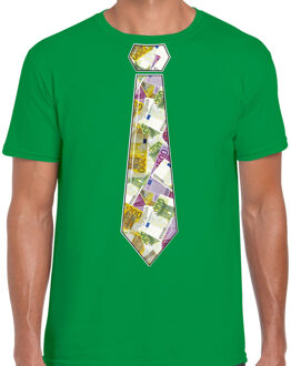 Bellatio Decorations Cadeau T-shirt voor heren - geld stropdas - groen - verjaardag S