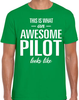 Bellatio Decorations Cadeau T-shirt voor heren - groen - this is what an awesome pilot looks like - verjaardag - beroep XL