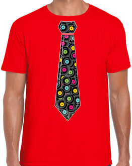 Bellatio Decorations Cadeau T-shirt voor heren - langspeelplaat stropdas - rood - muziek fan L