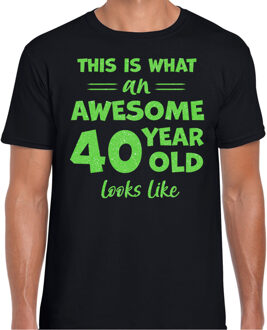 Bellatio Decorations Cadeau T-shirt voor heren - leeftijd 40 jaar - awesome - zwart - glitter groen - Verjaardagsfeest XL