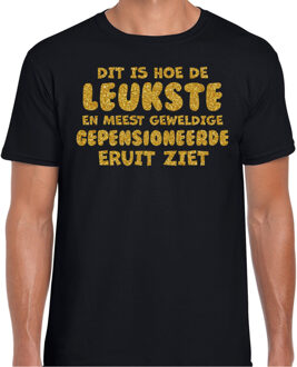 Bellatio Decorations Cadeau T-shirt voor heren - leukste gepensioneerde man - zwart - glitter goud Goudkleurig