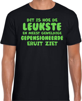 Bellatio Decorations Cadeau T-shirt voor heren - leukste gepensioneerde man - zwart - glitter groen M