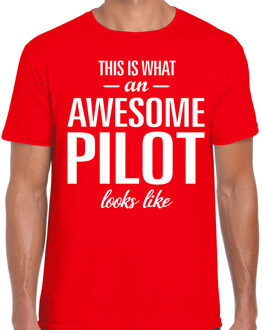 Bellatio Decorations Cadeau T-shirt voor heren - rood - this is what an awesome pilot looks like - verjaardag - beroep L
