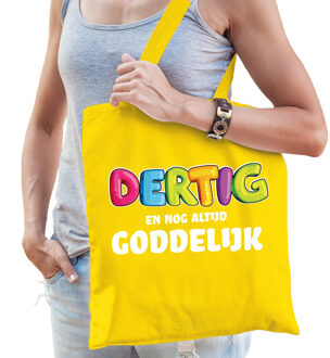 Bellatio Decorations Cadeau tas 30 jaar - dertig en goddelijk - dames - geel - katoen - 42 x 38 cm